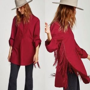 NWOT Zara Red Fringe Detail Top Medium